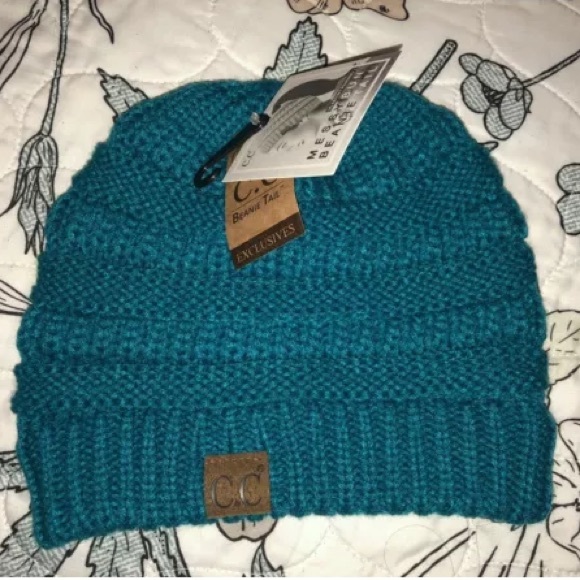 Accessories - Teal c.c ponytail beanie